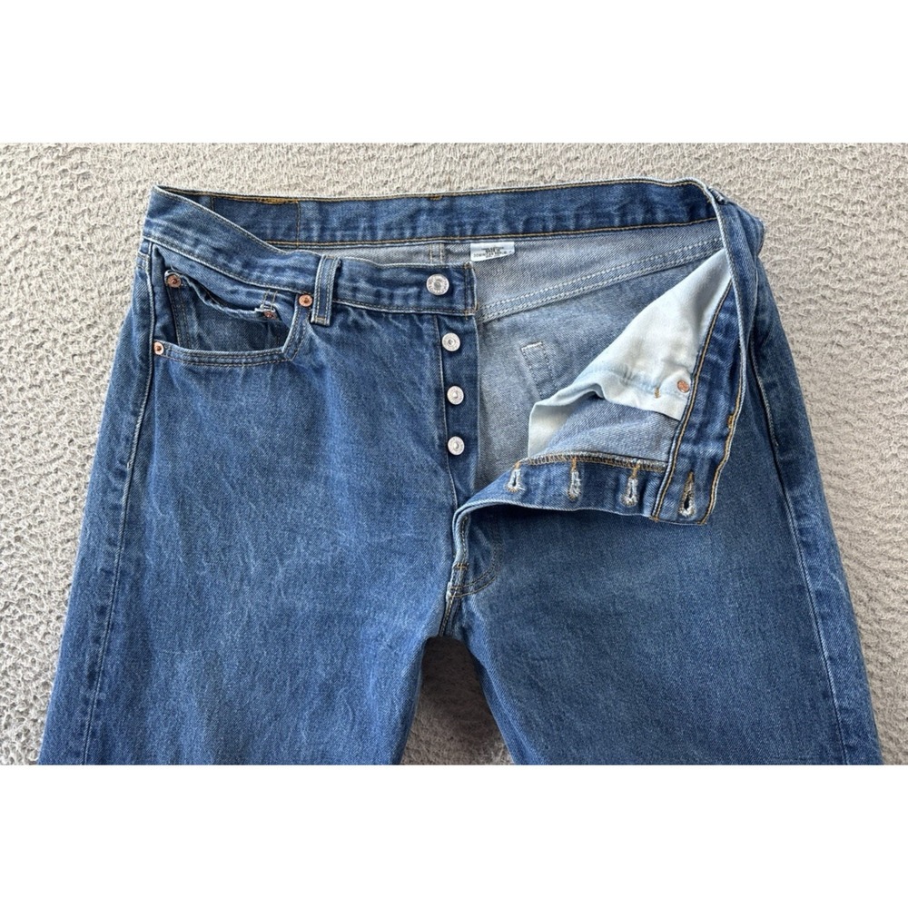 Levis 501 Jeans Mens 36x34 (Fits 34x29) Blue Button Fly Straight Leg - Picture 4 of 12